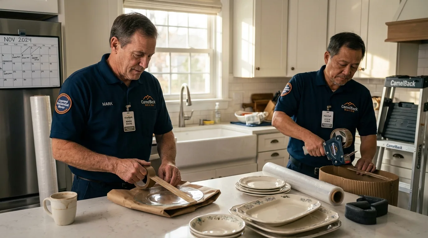 Professional crew packing kitchen dishware in Rehoboth Beach, DE